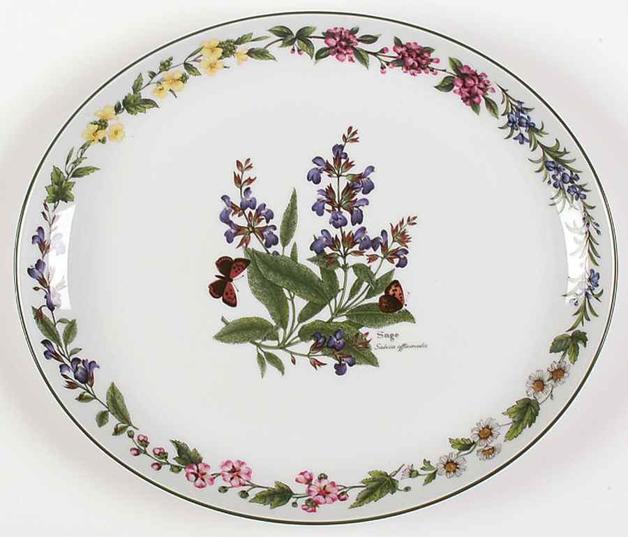 Worcester Herbs (Green Trim) 12" Oval Serving Platter by Royal Worcester-1