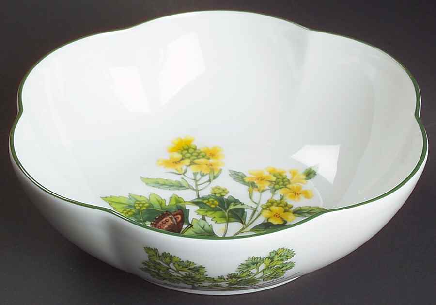 Worcester Herbs (Green Trim) Medium Round Scalloped Dish by Royal Worcester-1