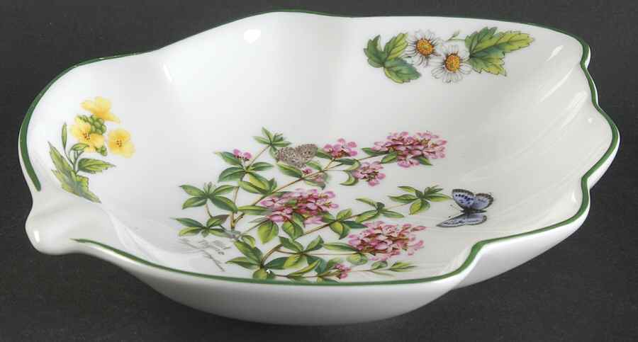 Worcester Herbs (Green Trim) 8" Leaf Dish by Royal Worcester-1