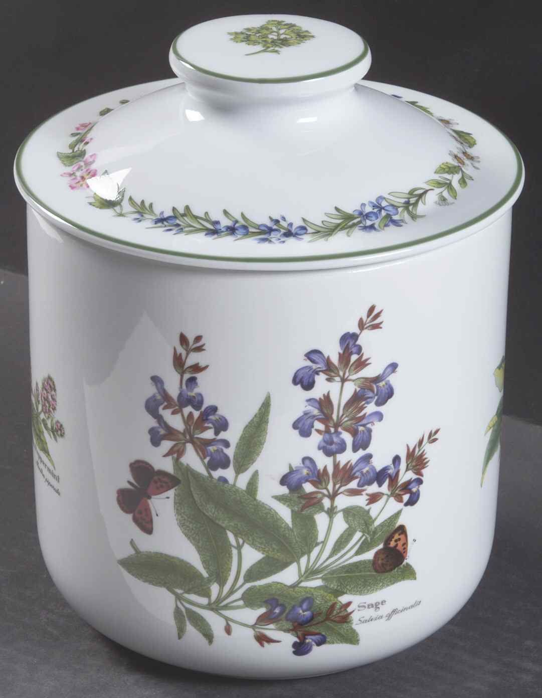 Worcester Herbs (Green Trim) Large Canister & Lid by Royal Worcester-1