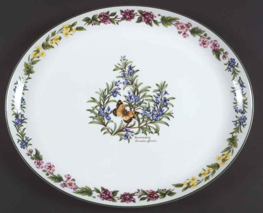 Worcester Herbs (Green Trim) 15" Oval Serving Platter by Royal Worcester-1
