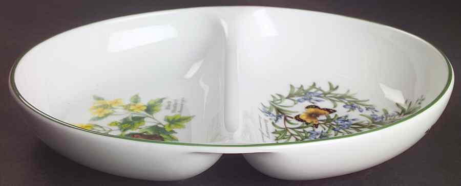 Worcester Herbs (Green Trim) 11" Oval Divided Vegetable Bowl by Royal Worcester-1
