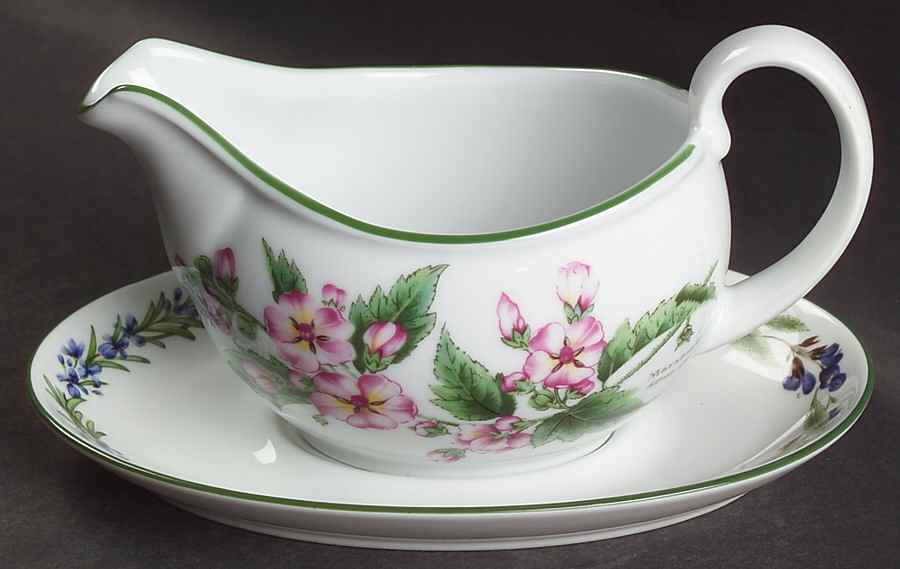 Worcester Herbs (Green Trim) Gravy Boat & Underplate by Royal Worcester-1