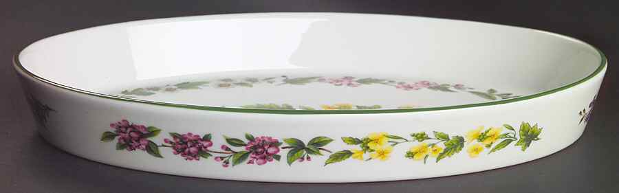 Worcester Herbs (Green Trim) 14" Oval Baker by Royal Worcester-1