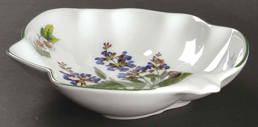 Worcester Herbs (Green Trim) 8" Leaf Dish by Royal Worcester-1