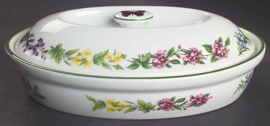 Worcester Herbs (Green Trim) Large Oval Entree Dish & Lid by Royal Worcester-1