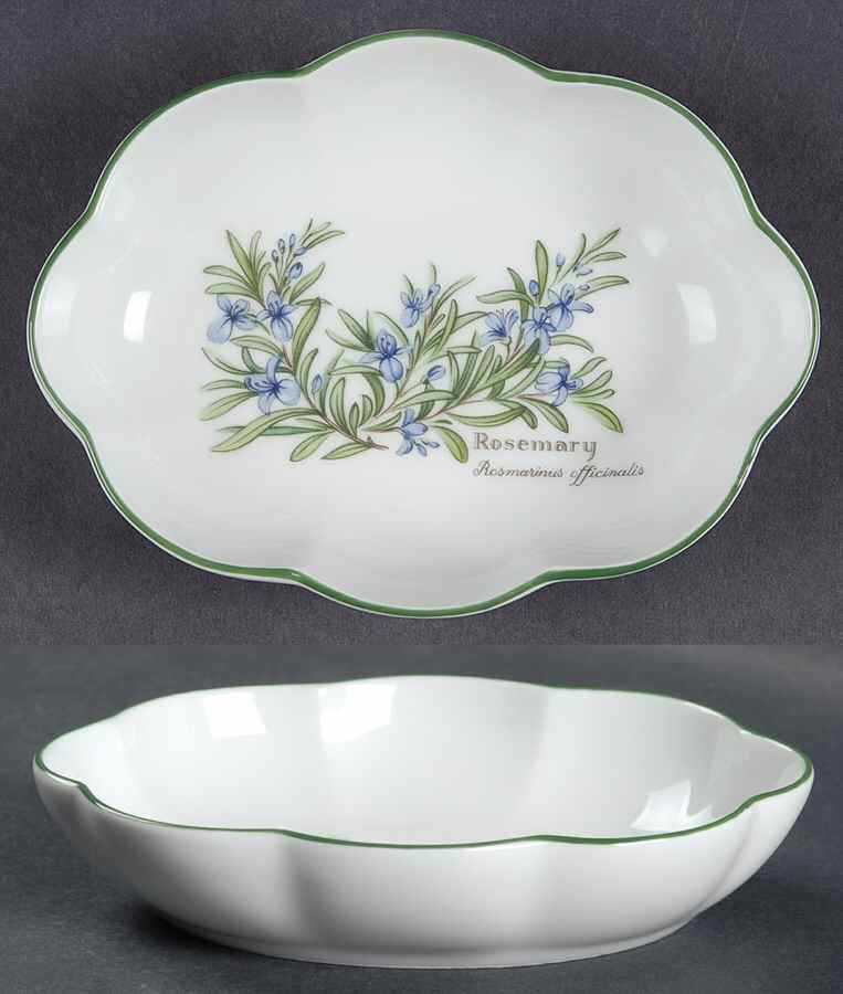 Worcester Herbs (Green Trim) 6" Oval Scalloped Dish by Royal Worcester-1