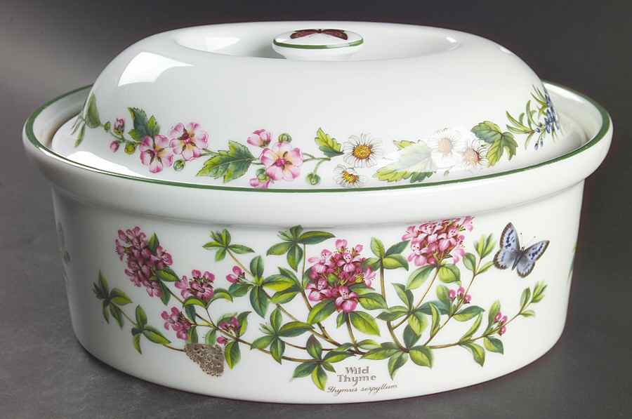 Worcester Herbs (Green Trim) 2 Quart Oval Covered Casserole by Royal Worcester-1