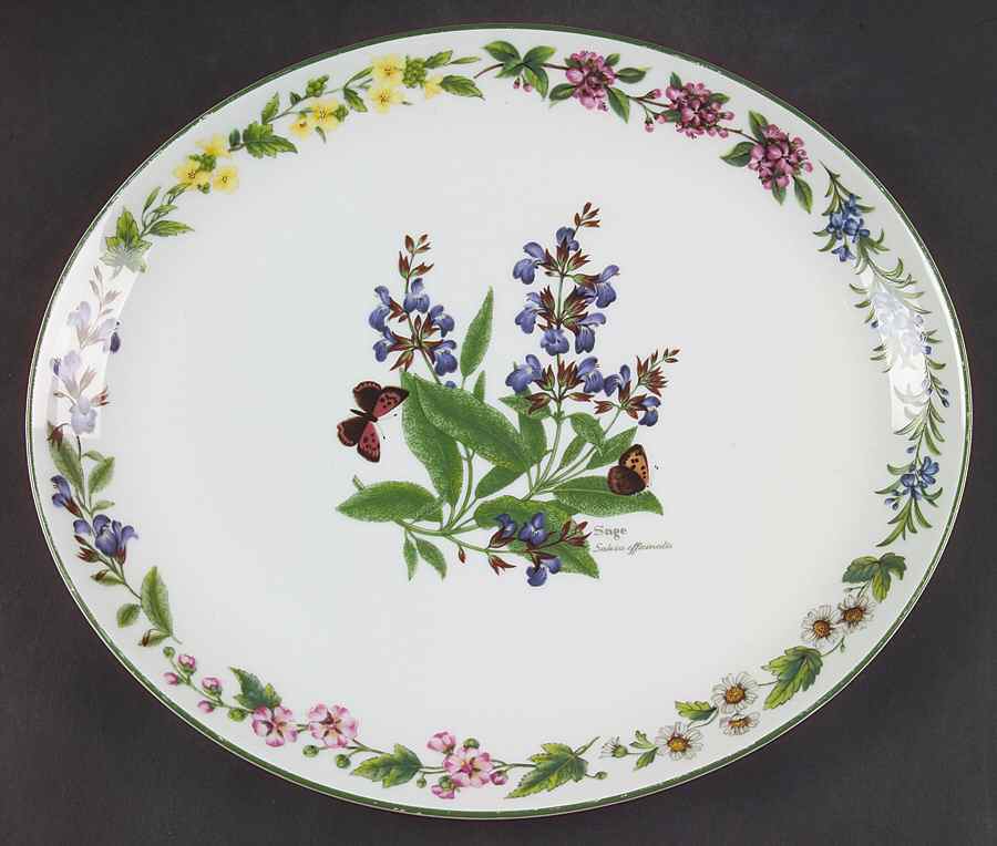 Worcester Herbs (Green Trim) 13" Oval Serving Platter by Royal Worcester-1