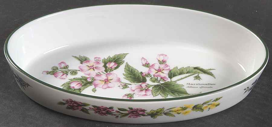 Worcester Herbs (Green Trim) 10" Oval Baker by Royal Worcester-1
