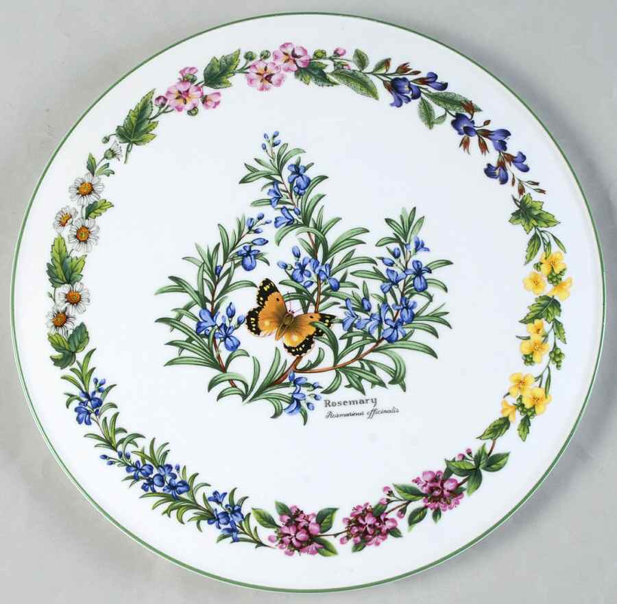 Worcester Herbs (Green Trim) Cake Plate by Royal Worcester-1