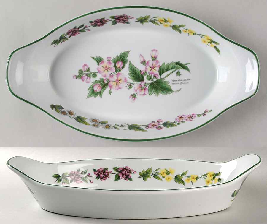 Worcester Herbs (Green Trim) Oval Fish Dish by Royal Worcester-1