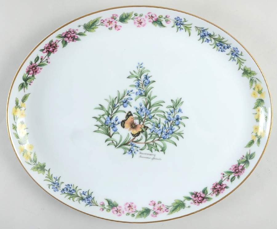 Worcester Herbs (Gold Trim) 14" Oval Serving Platter by Royal Worcester-1