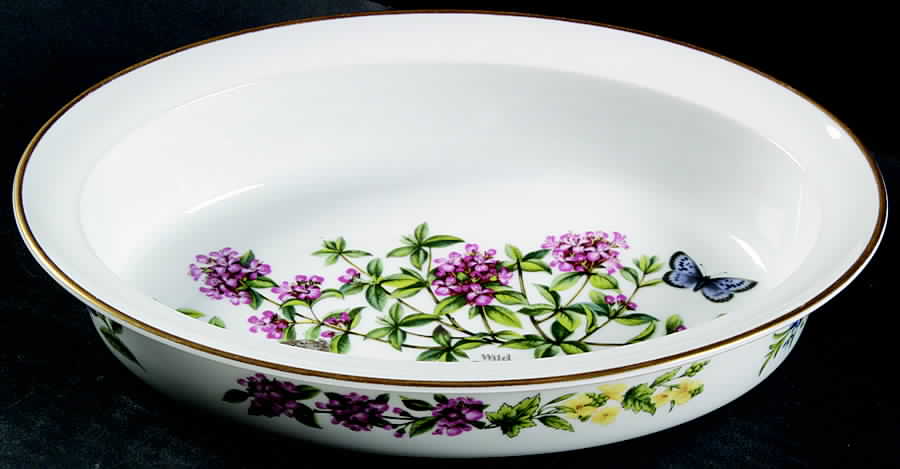 Worcester Herbs (Gold Trim) 11" Oval Pie Baker by Royal Worcester-1