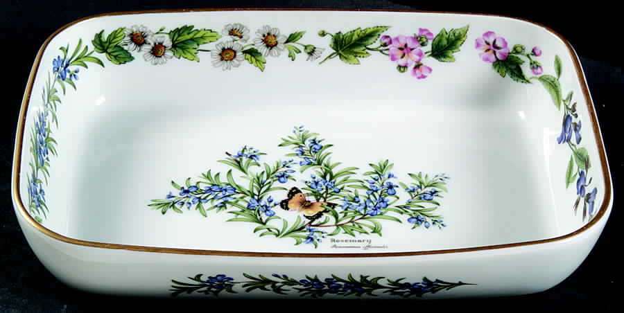 Worcester Herbs (Gold Trim) 10" Rectangular Baker by Royal Worcester-1