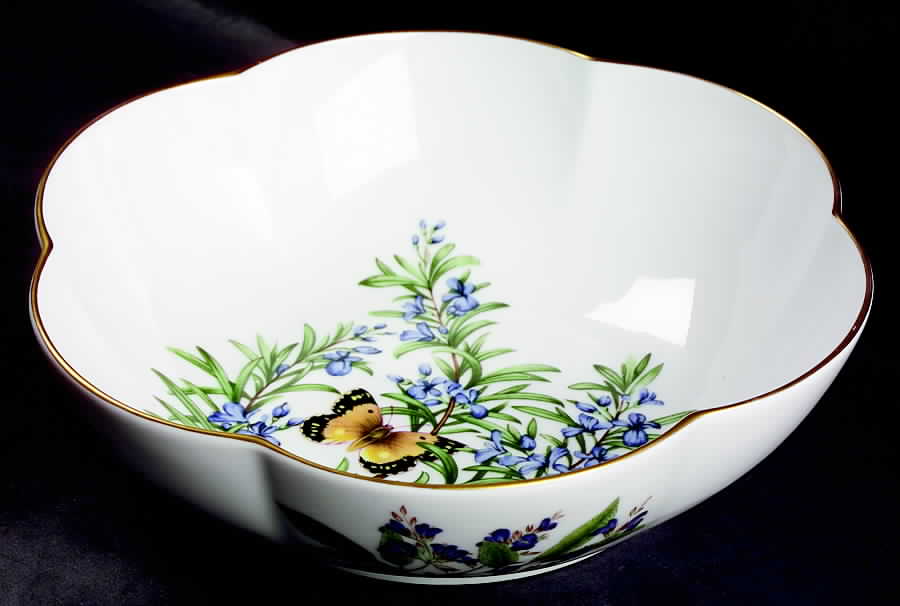 Worcester Herbs (Gold Trim) Large Round Scalloped Dish by Royal Worcester-1