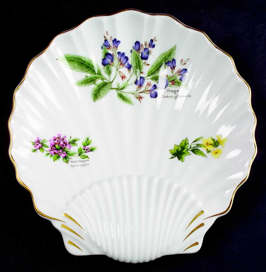 Worcester Herbs (Gold Trim) Large Shell Shaped Dish by Royal Worcester-1