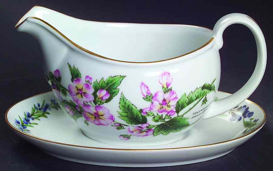 Worcester Herbs (Gold Trim) Gravy Boat & Underplate by Royal Worcester-1