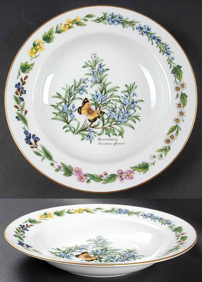 Worcester Herbs (Gold Trim) Large Rim Soup Bowl by Royal Worcester-1