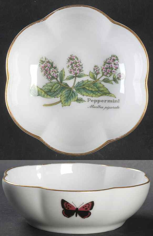 Worcester Herbs (Gold Trim) Small Round Scalloped Dish by Royal Worcester-1