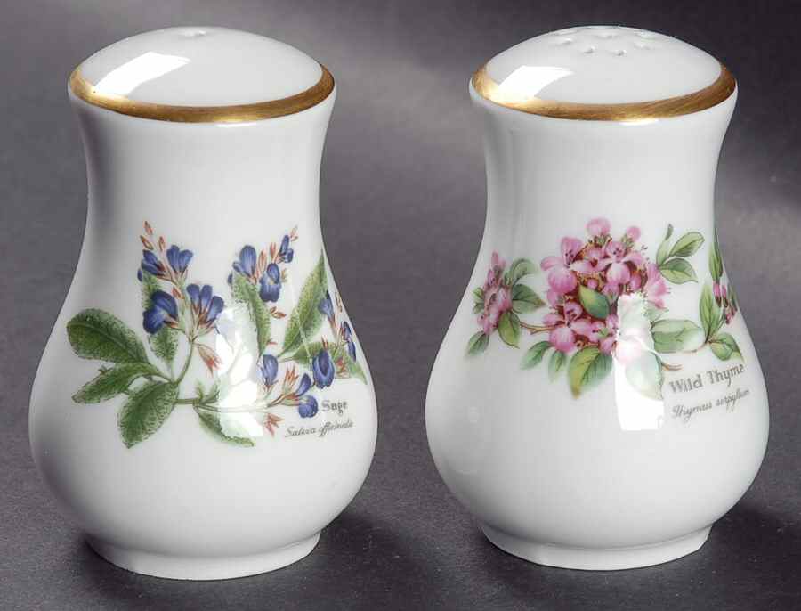 Worcester Herbs (Gold Trim) Salt & Pepper Set by Royal Worcester-1
