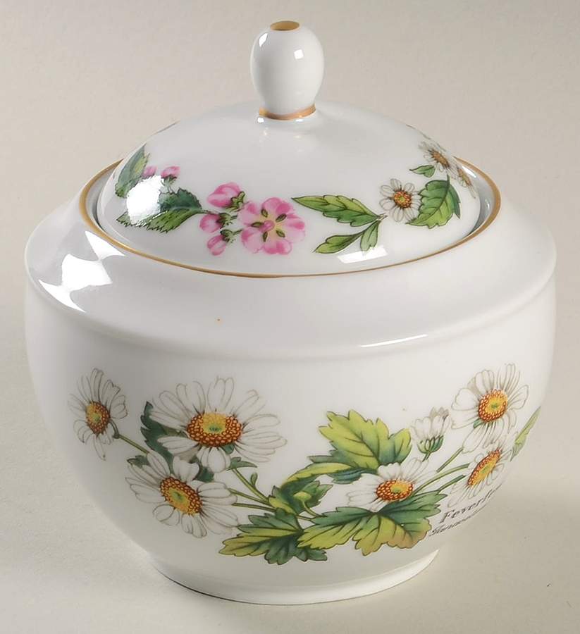 Worcester Herbs (Gold Trim) Sugar Bowl & Lid by Royal Worcester-1