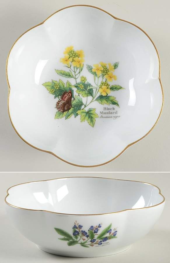 Worcester Herbs (Gold Trim) Medium Round Scalloped Dish by Royal Worcester-1