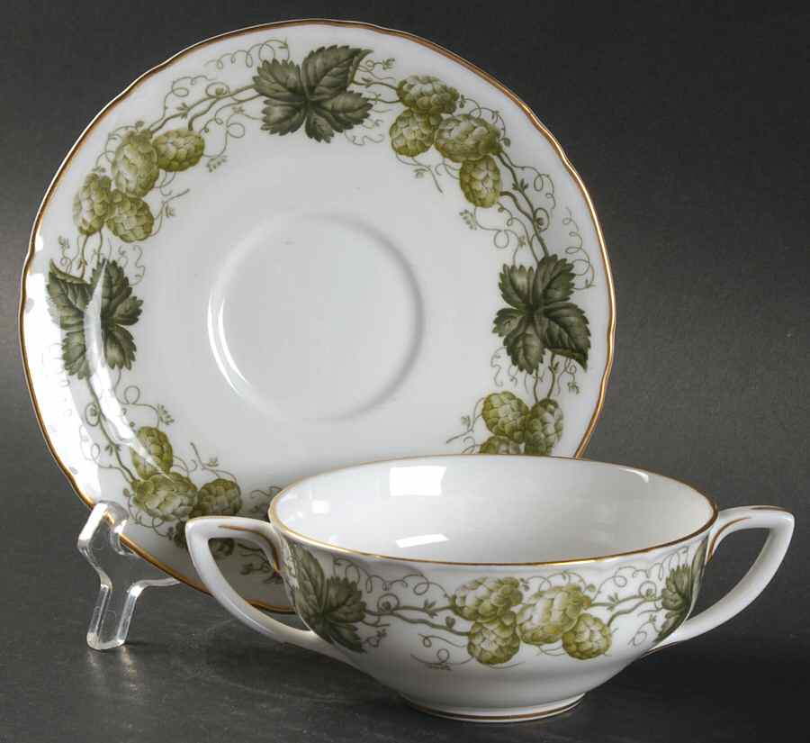 The Worcester Hop Flat Cream Soup Bowl & Saucer Set by Royal Worcester-1