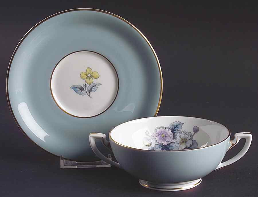 Woodland Footed Cream Soup Bowl & Saucer Set by Royal Worcester-1