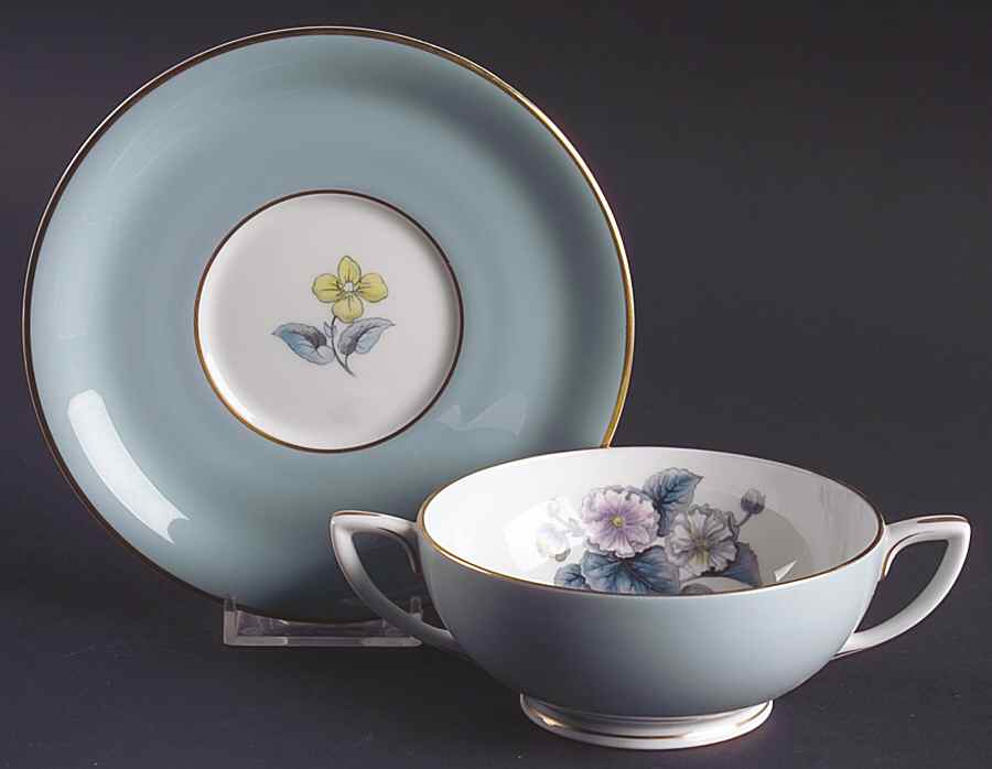 Woodland Footed Cream Soup Bowl & Saucer Set by Royal Worcester-1