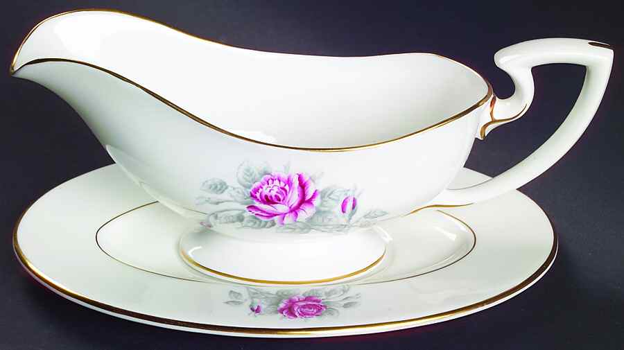 Worcester Rose (Dark Pink Rose) Gravy Boat & Underplate by Royal Worcester-1