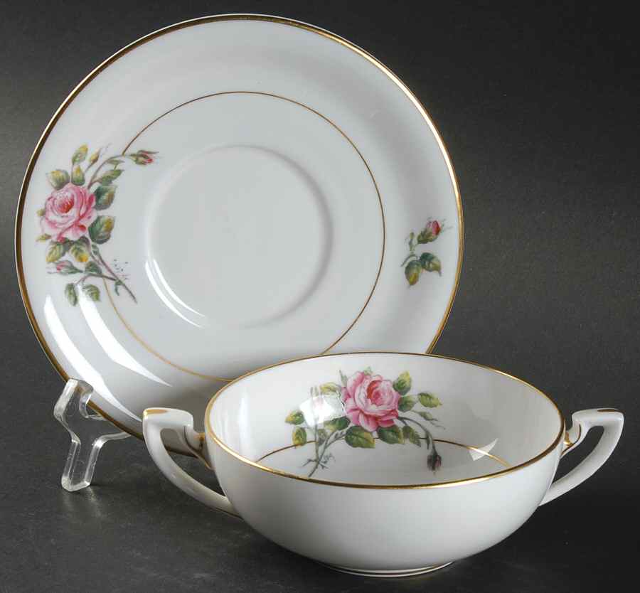 Worcester Rose (Z2237-1, Pink Rose) Flat Cream Soup Bowl & Saucer Set by Royal Worcester-1