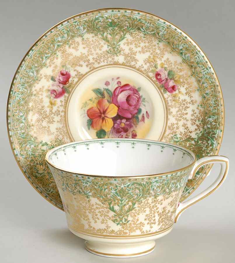 Z277 Green Footed Cup & Saucer Set by Royal Worcester-1