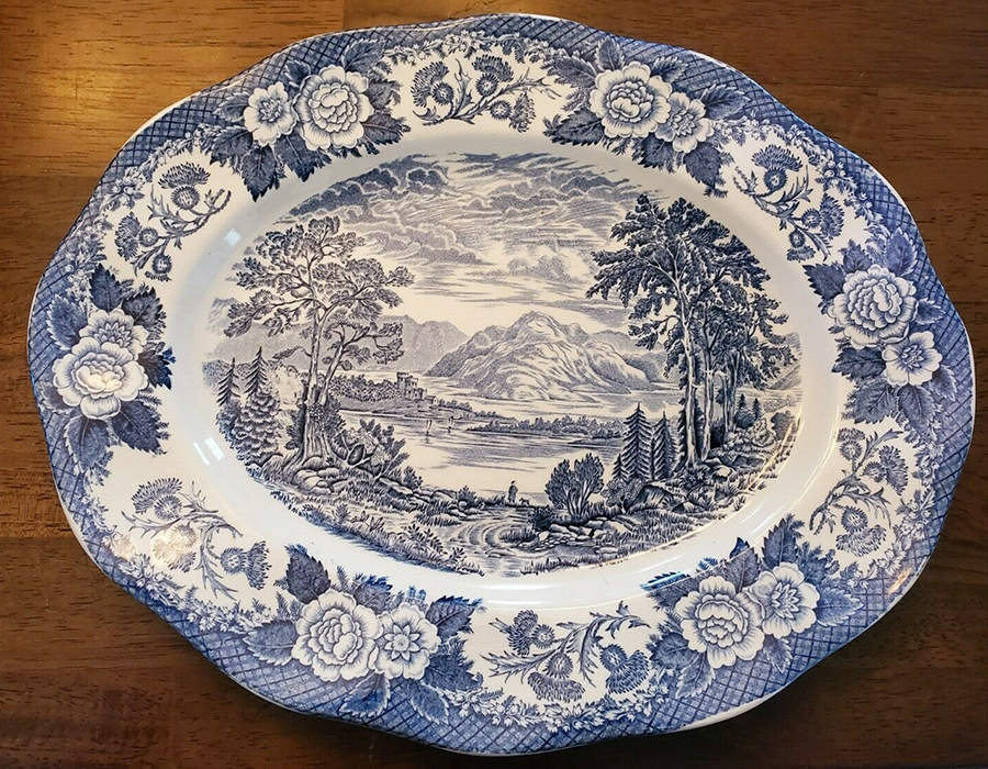 Lochs of Scotland Blue 20" Oval Serving Platter by Royal Warwick-1
