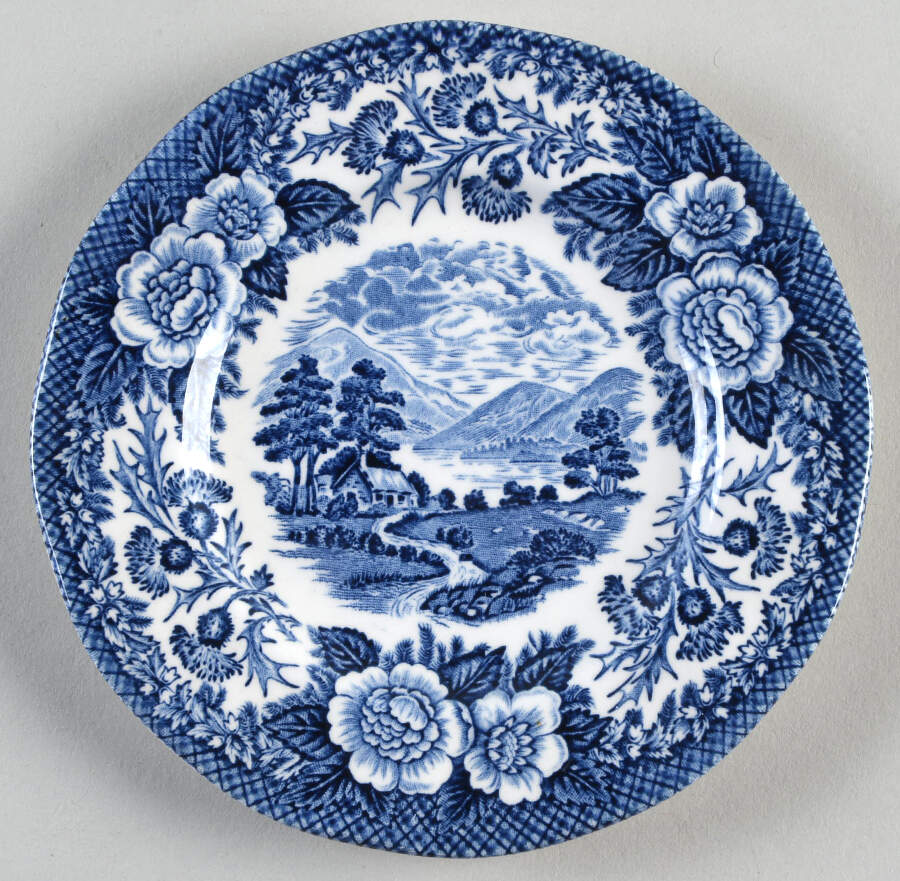 Lochs of Scotland Blue Bread & Butter Plate by Royal Warwick-1