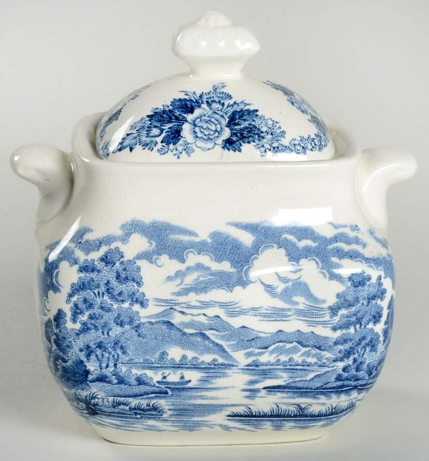 Lochs of Scotland Blue Sugar Bowl & Lid by Royal Warwick-1