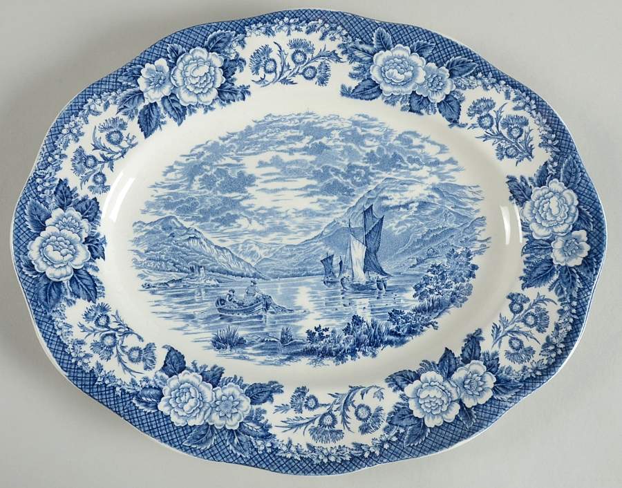 Lochs of Scotland Blue 14" Oval Serving Platter by Royal Warwick-1