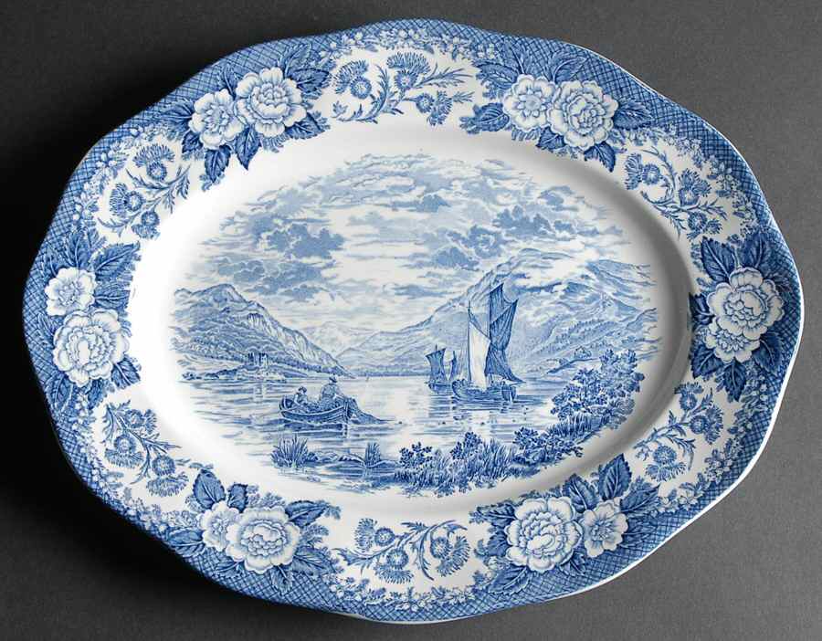 Lochs of Scotland Blue 13" Oval Serving Platter by Royal Warwick-1