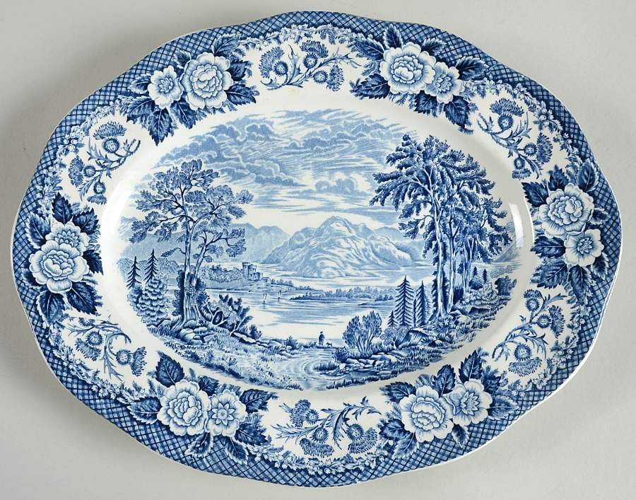 Lochs of Scotland Blue 12" Oval Serving Platter by Royal Warwick-1