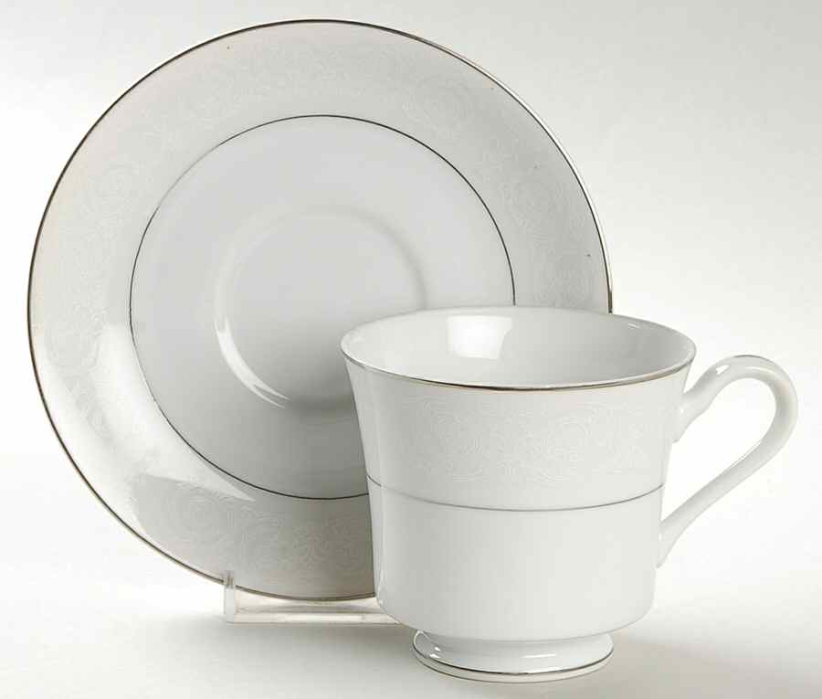 Platinum Lace Footed Cup & Saucer Set by Royal Wentworth-1