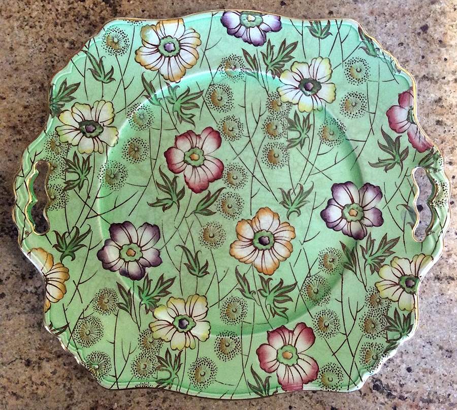 Primrose Green Handled Cake Plate by Royal Winton-1