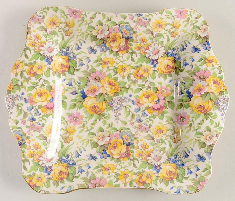 Bedale (Gold Trim) Saville Square Handled Cake Plate by Royal Winton-1