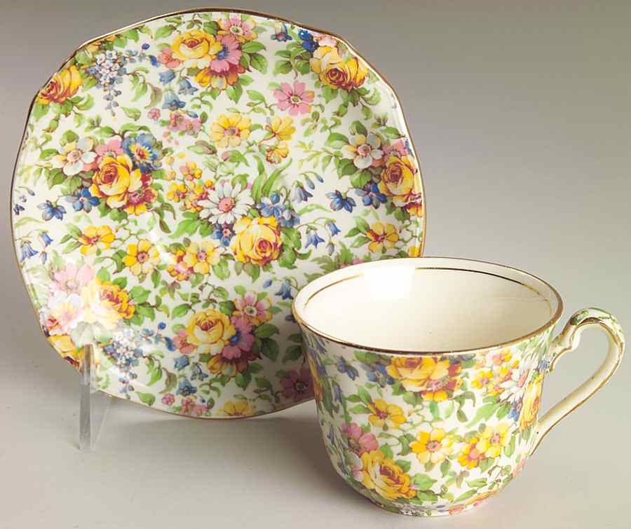 Bedale (Gold Trim) Flat Cup & Saucer Set by Royal Winton-1