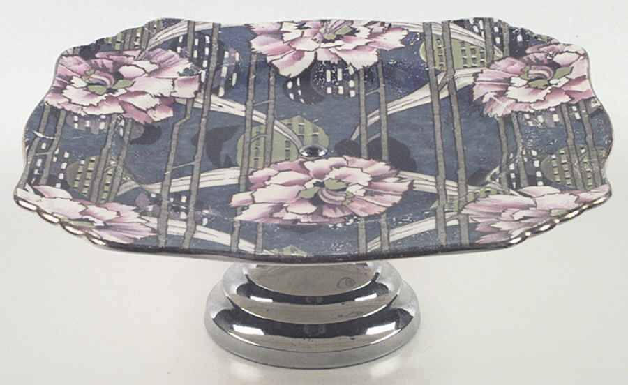 Carnation Footed Cake Plate w/Metal Base by Royal Winton-1