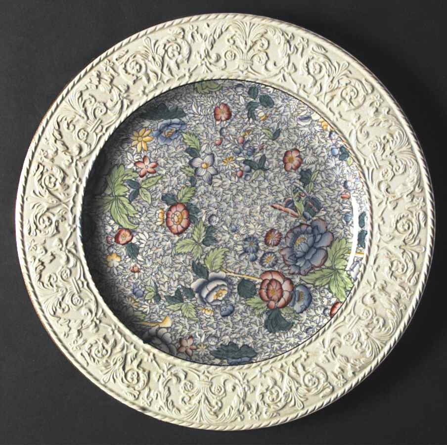 Chintz (Blue Anemone) Dinner Plate wWedgwood Border by Royal Winton-1