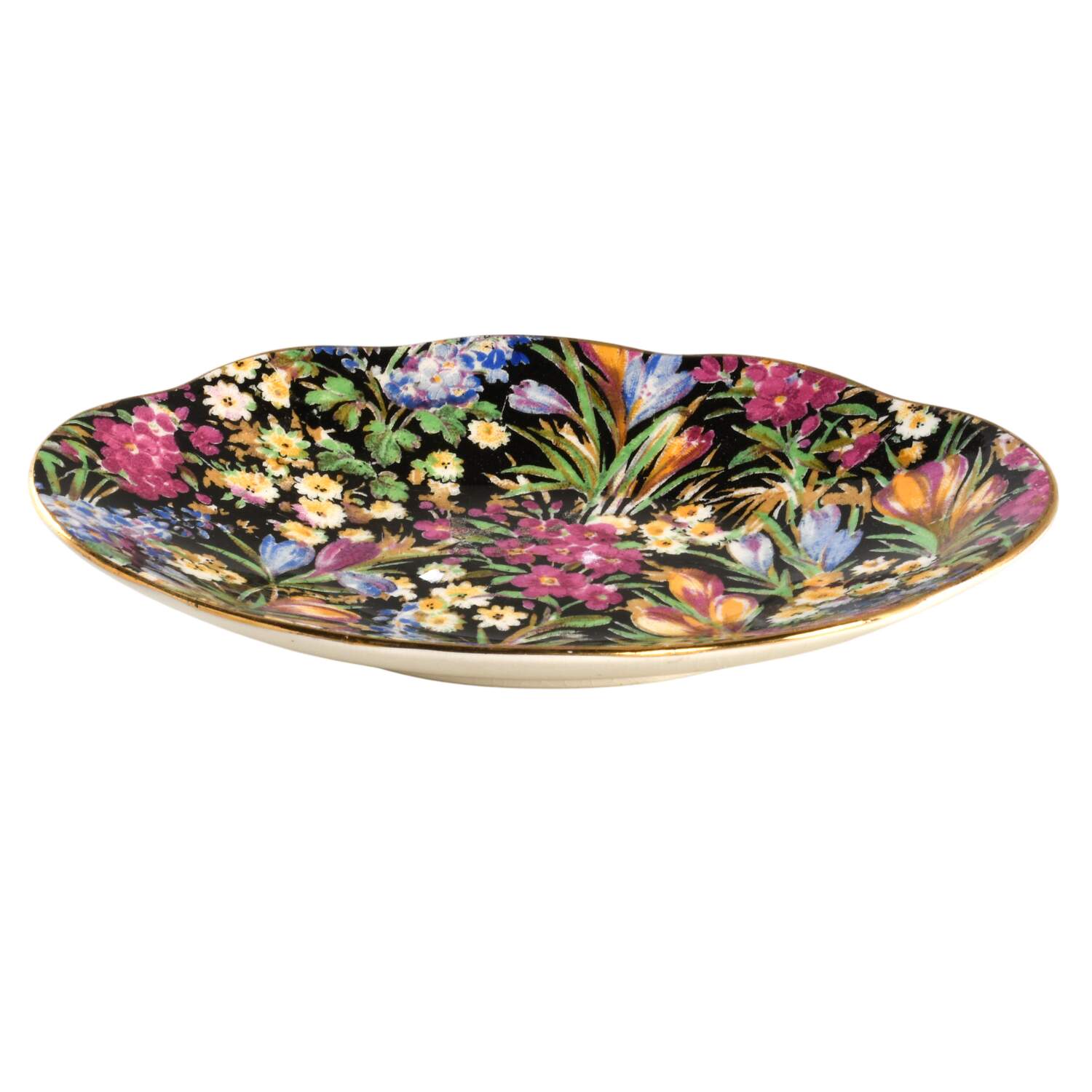 Crocus Black 5" Oval Nut Dish by Royal Winton-1
