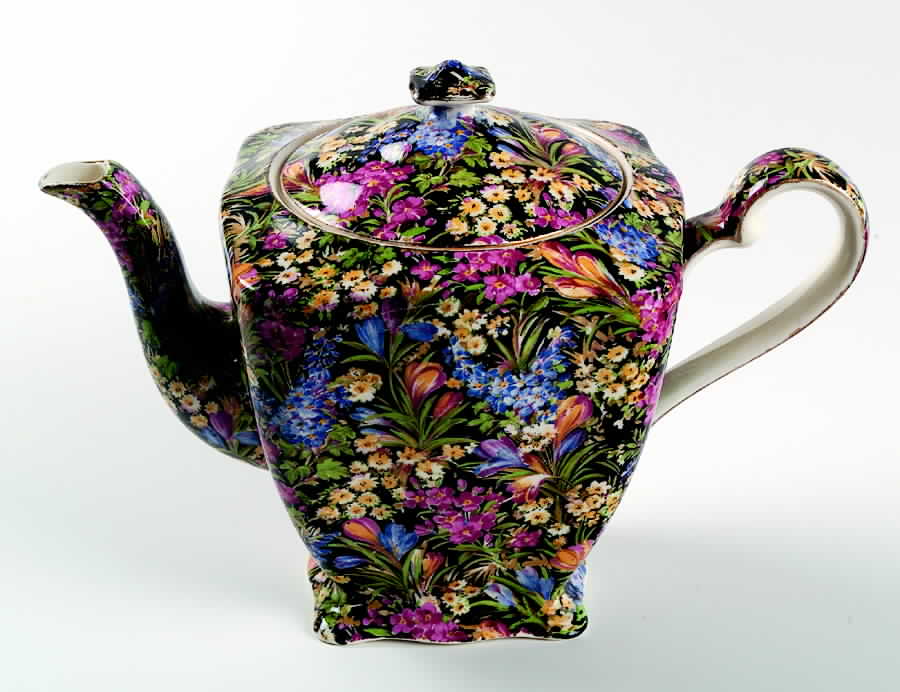 Crocus Black Ascot Teapot & Lid by Royal Winton-1