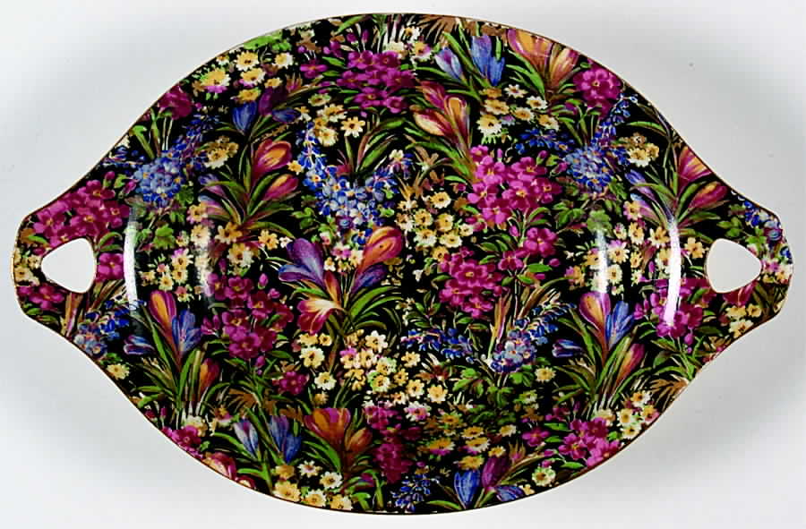 Crocus Black Oval Sweet Meat Dish by Royal Winton-1