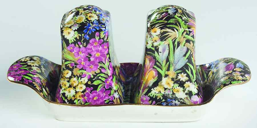 Crocus Black (3 Pc) Salt & Pepper Tray Set by Royal Winton-1