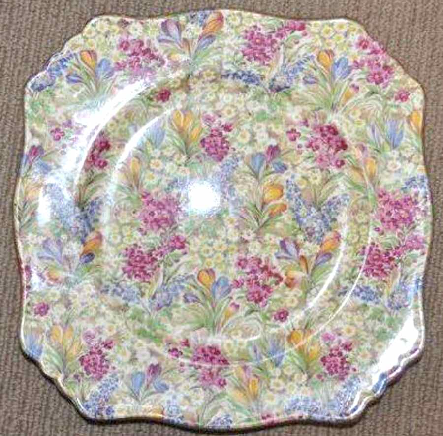 Crocus White Square Luncheon Plate by Royal Winton-1